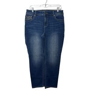 Chico’s So Slimming Ankle Jeans Blue Size 1.5 (10/12)Embellished Pockets Stretch